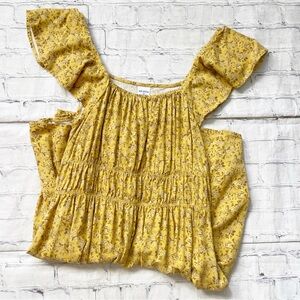 Melrose and Market Mustard Yellow & Floral Ruffle Mini Summer Dress